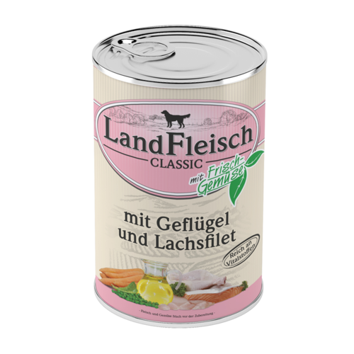 LandFleisch Dog Classic mit Geflügel, Lachsfilet u.Frischgem.