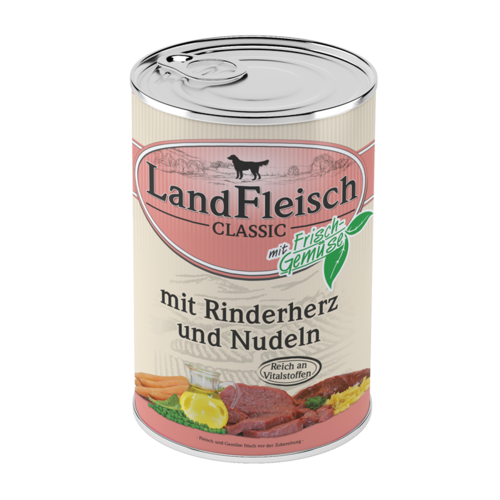 LandFleisch Dog Classic mit Rinderherz, Nudeln u.Frischgemüse