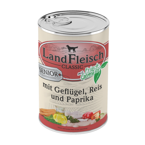 Landfleisch Dog Senior Geflügel & Reis & Paprika mit Gemüse