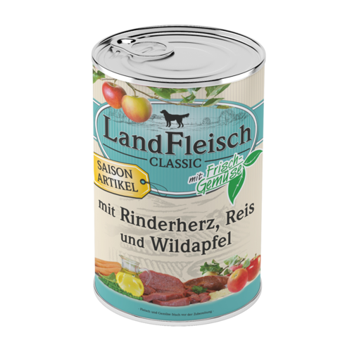 LandFleisch Dog Classic mit Rinderherz, Reis, Wildapfel