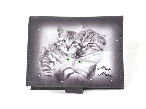 Katzen Geldbörse flach Mutter/Kitten 12,5x10x2,5cm