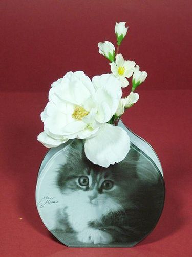 Retro Glasvase, Tricolor-Kitten, 14,8x3,8x15cm, Mario Moreno