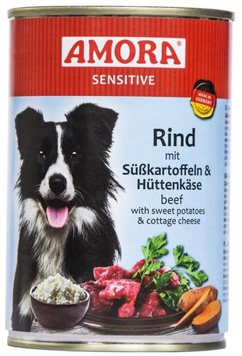 Amora Hund Dose Sensitive Rind mit Süßkartoffel+Hüttenkäse