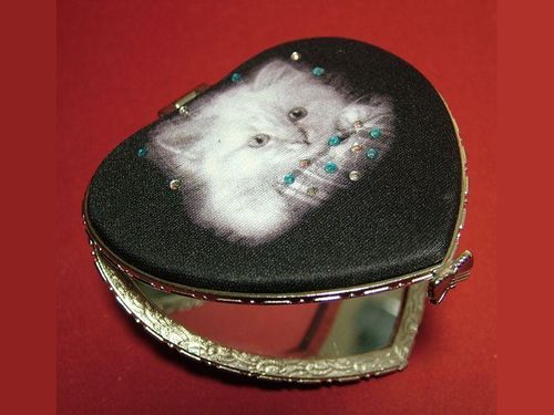 Taschenspiegel Katzenkopf (weiß) Retro 7x7cm