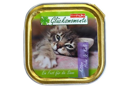 DIE FUTTERQUELLE GLÜCKSMOMENTE Kitten Kalb + Huhn  16 x 100g , Katzennassfutter