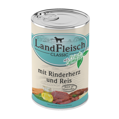 LandFleisch Dog Classic mit Rinderherz, Reis u. Frischgemüse
