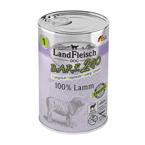 LandFleisch Dog B.A.R.F.2GO Exklusiv 100% vom Lamm 400g